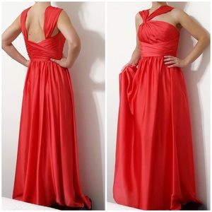 Monique Lillye Coral read a line silky Maxi Gown dress size small or 6